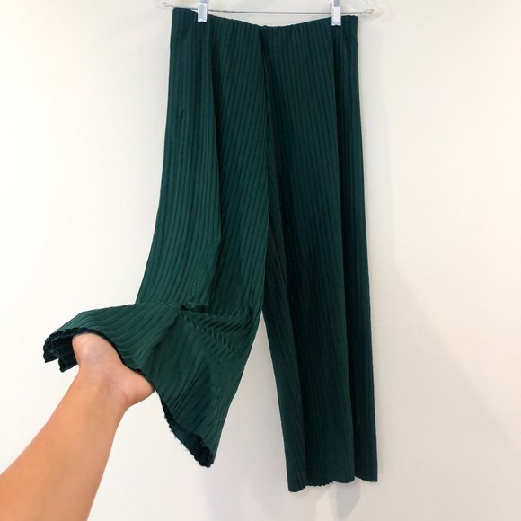 Zara | Pants & Jumpsuits | Zara Emerald Green Ribbed Wide Leg Swing Pants M | Poshmark